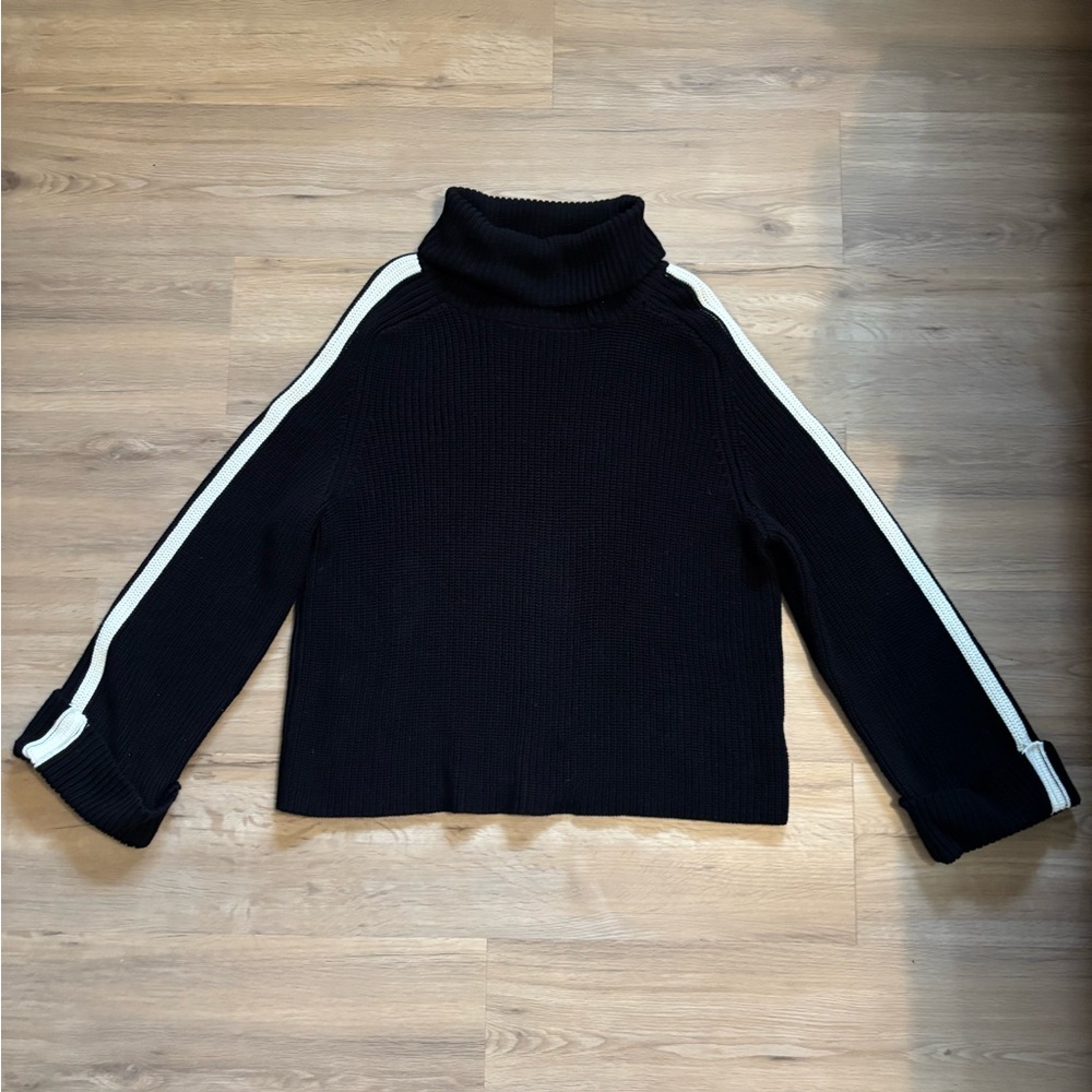 525 America Black Turtleneck Sweater with White Stripes